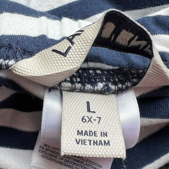 Land's End Girls Leggings Pants Blue White Striped w/ Metallic Snowflakes L 6x-7 - Picture 5 of 5